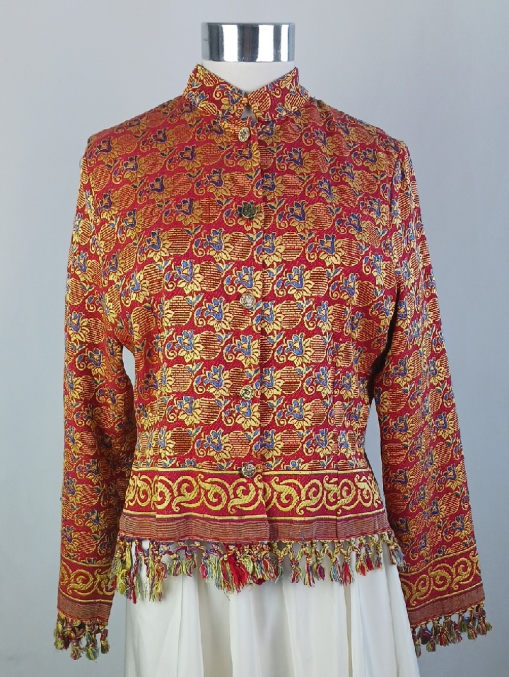 CASIEN Red Print W Fringe Trim.